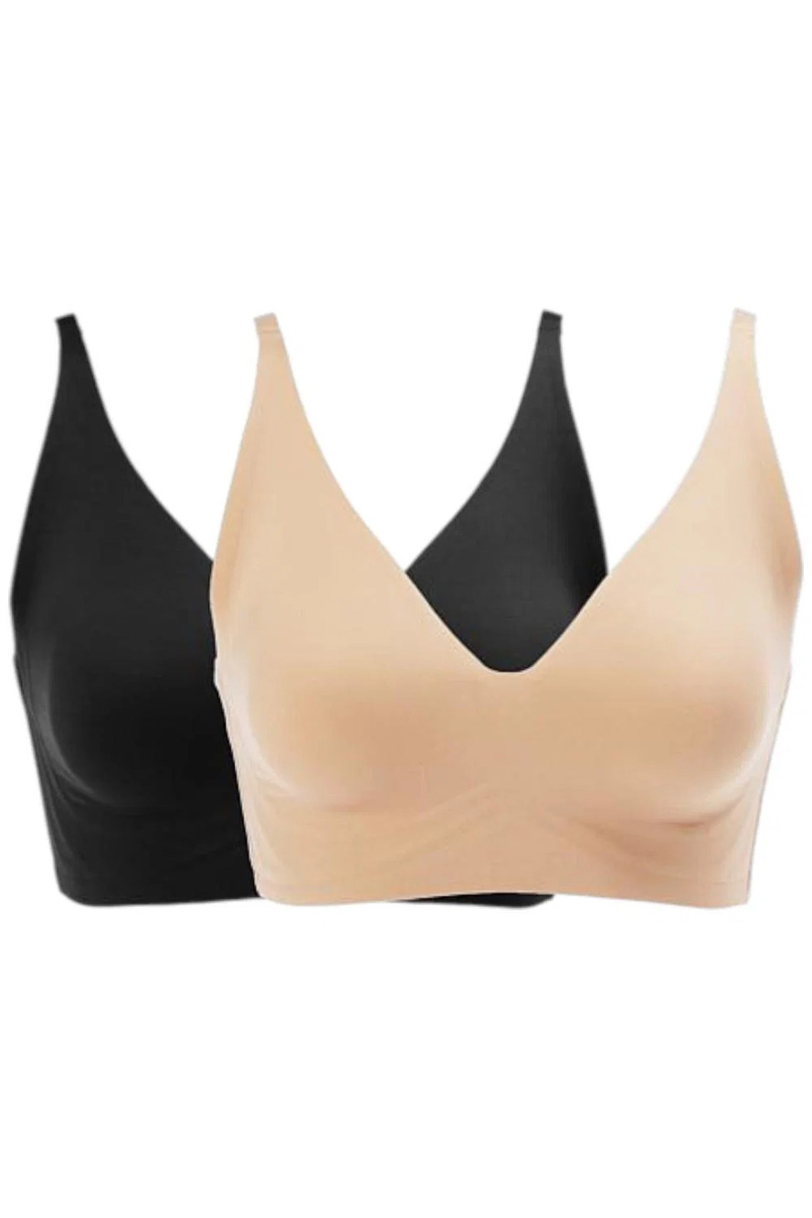 Rhonda Shear Women's 2pk Gel Bra w/o Back Closure Black/Beige - Regular